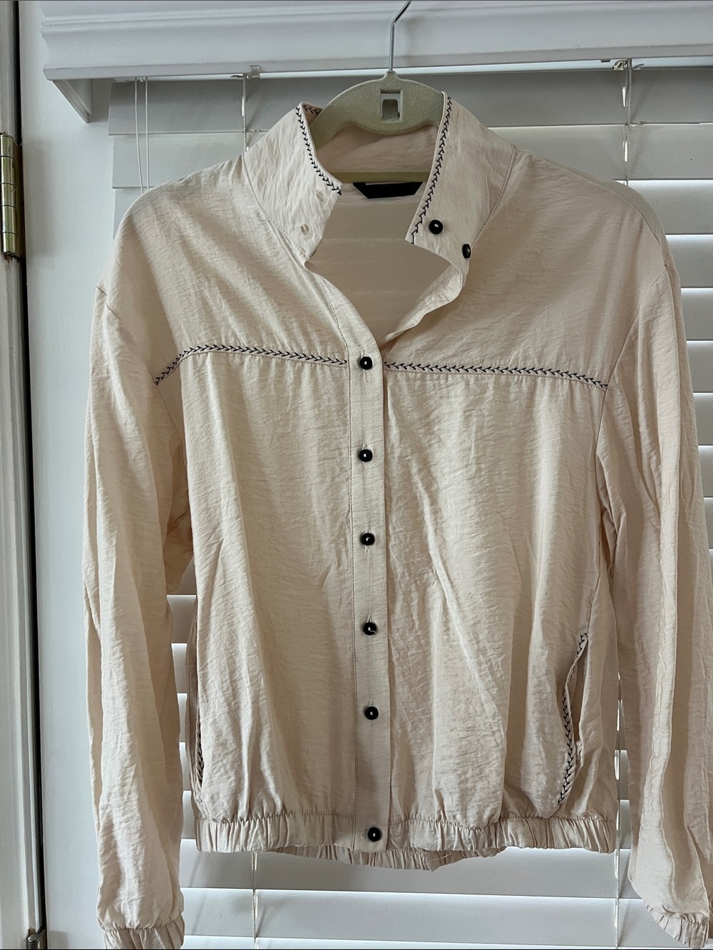 Zara Cream Bomber Style Short with Contrast Stitching